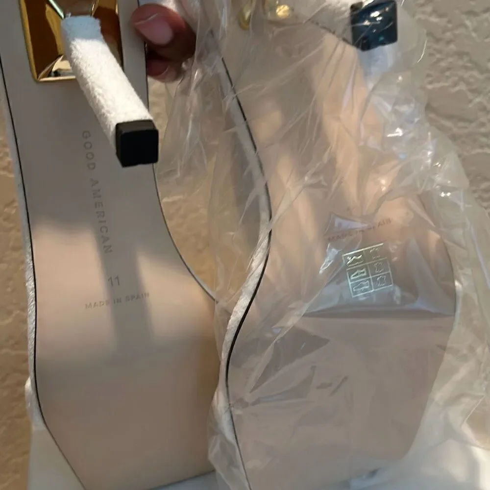 Good American Women's 11 White Terry Heel Sandals Double Strap Pool Vacation New
